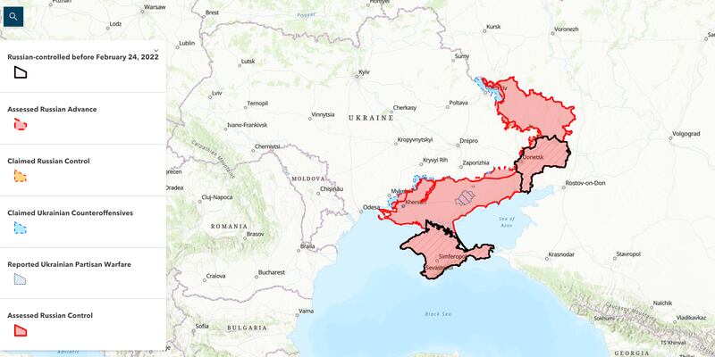 Assessed Control of Terrain in Ukraine
as of June 13th, 8pm Irish Time. Source: Institute for the Study of War