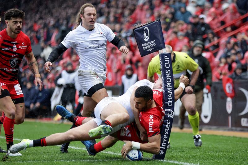 Matthis Lebel gets over the line to score for Toulouse. Photograph: Laszlo Geczo/Inpho