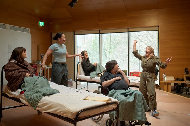 The Pull of the Stars: India Mullen (playing Della Garrett), Ghaliah Conroy (as Bridie Sweeney), Ciara Byrne (as Mary Tierney), Úna Kavanagh (as Honor Noonan) and Sarah Morris (as Julia Power) in Emma Donoghue's stage adaptation of her novel. Photograph: Ros Kavanagh