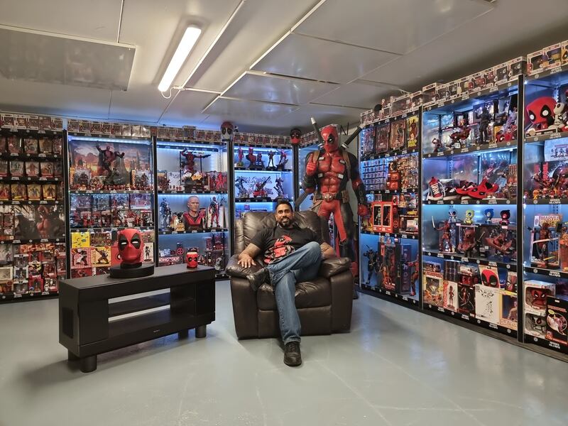 Gareth Peter Pahliney who has said he achieved his "lifelong dream" by breaking the Guinness World Record for the largest collection of Deadpool memorabilia with a total of 2,250 items collected. Photograph: PA