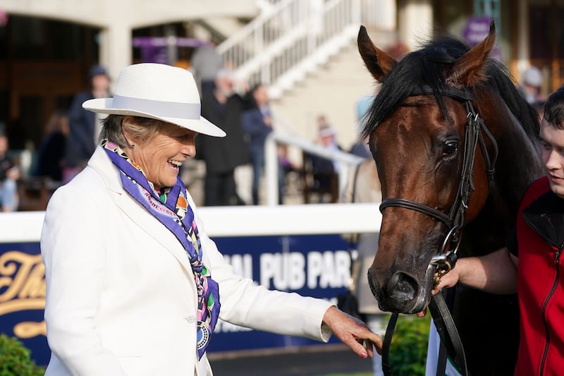 Trainer Jessica Harrington with Classic contender Hotazhell. Photograph: Brian Lawless/PA 