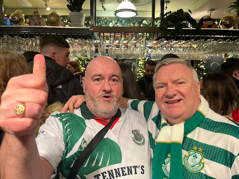 Shamrock Rovers fans Richard Paul and Tom Fields at The Rocket 