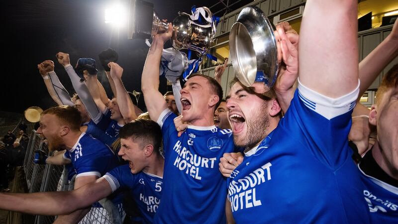 Naomh Conaill’s Ciarán Thompson lifts the Dr Maguire Cup after the win over Gweedore in the Donegal SFC final second replay in Ballybofey. Photograph: Evan Logan/Inpho