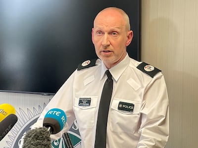 PSNI assistant chief constable Davy Beck speaking to the media at PSNI headquarters in Belfast on Wednesday about the murder of Mary Ward. Photograph: David Young/PA Wire 