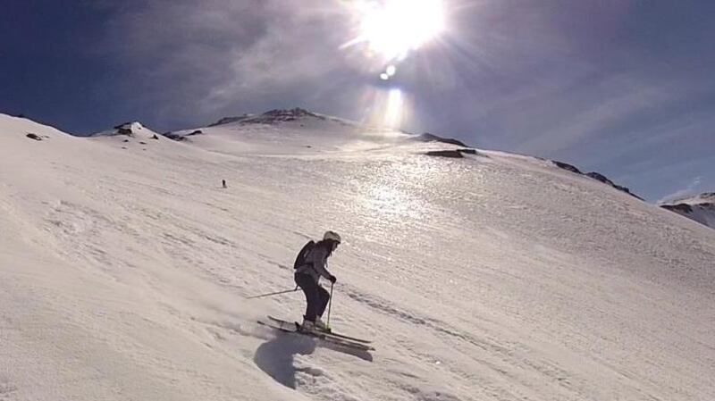 Emma Cullinan skiing on an unpisted mountain