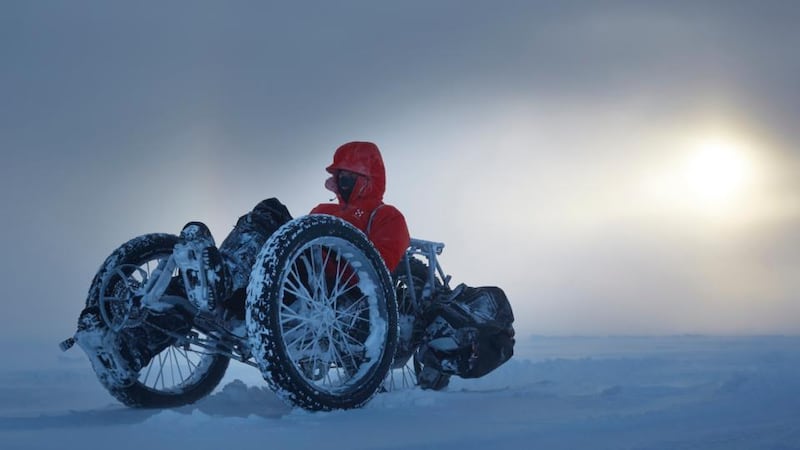 Maria Leijerstam on her customised recumbent bike PolarCycle. Photograph: PA