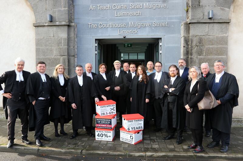 Criminal law barristers on strike at Limerick Circuit Court. Photograph: Brendan Gleeson