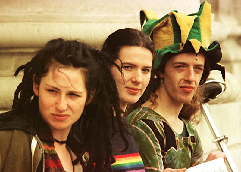 Goth Nightingall, Maeve Corrigan and Colm Lucey outside the Four Courts for a decision in the Glen of the Downs case in 1999. Photograph: Marc O'Sullivan/Collins