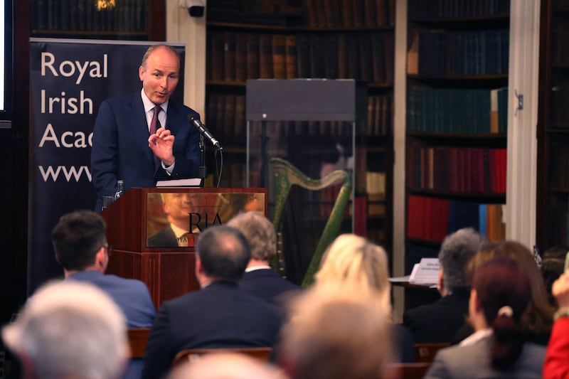 Tánaiste Micheál Martin giving the keynote address at a conference at the Royal Irish Academy on Dawson Street, Dublin. Photograph: Dara Mac Dónaill 