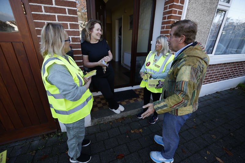 Alan Shatter in Ballinteer, south Dublin, speaking to local resident Máire Manning while out canvassing. Photograph: Nick Bradshaw