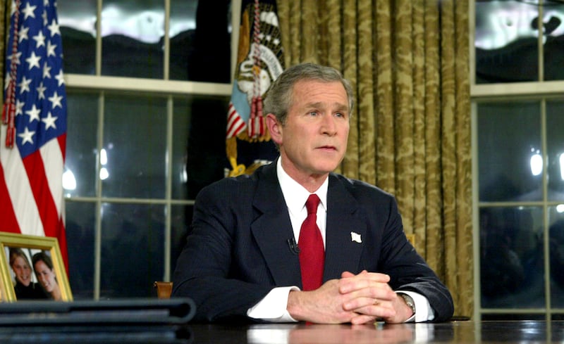 
President George W Bush  announces a military operation in Iraq on March 19th, 2003. His place  in history will be tied to the invasion. Photograph: Stephen Crowley/New York Times
                      