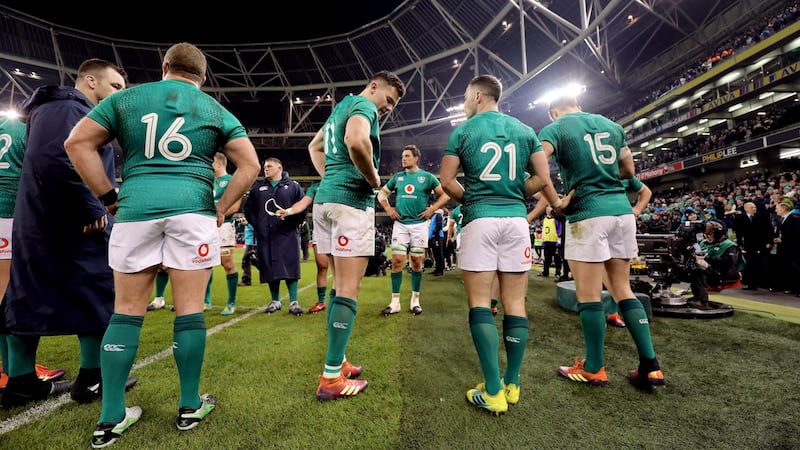 Ireland players get ready to applaud the English team off the field. Photograph: Tom Honan/The Irish Times