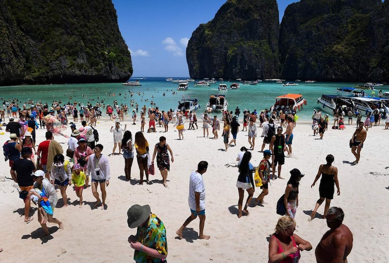 Maya Bay beach in 2018. Photograph: Lillian Suwanrumpha/AFP/Getty