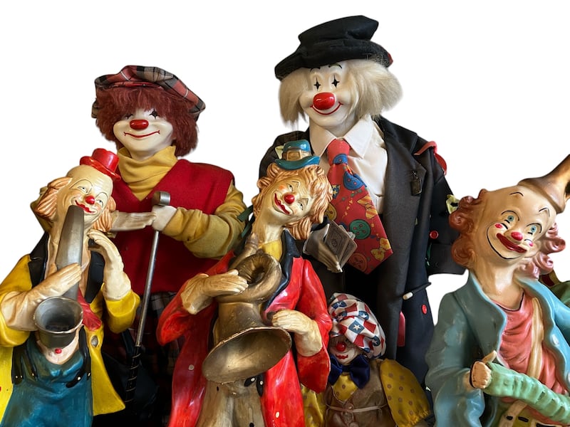 A large collection of ornamental clowns and other buffoonery (€3,000) for sale in Lynes & Lynes auction