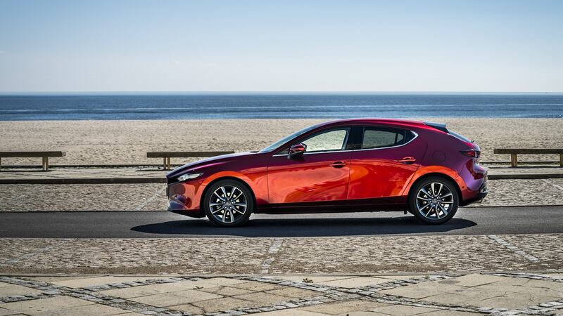 Striking: the Mazda 3’s “Soul Red Crystal” metallic paint really makes it stand out