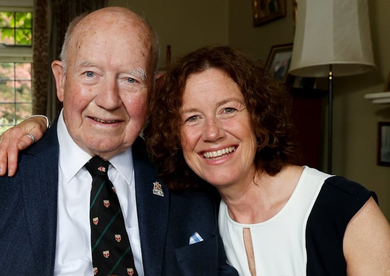 Joyce and her dad, John on his 100th birthday