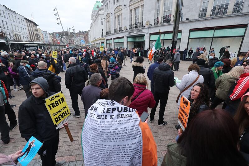 People take part in protest in Cork on Saturday. Photograph: Niall Carson/PA Wire