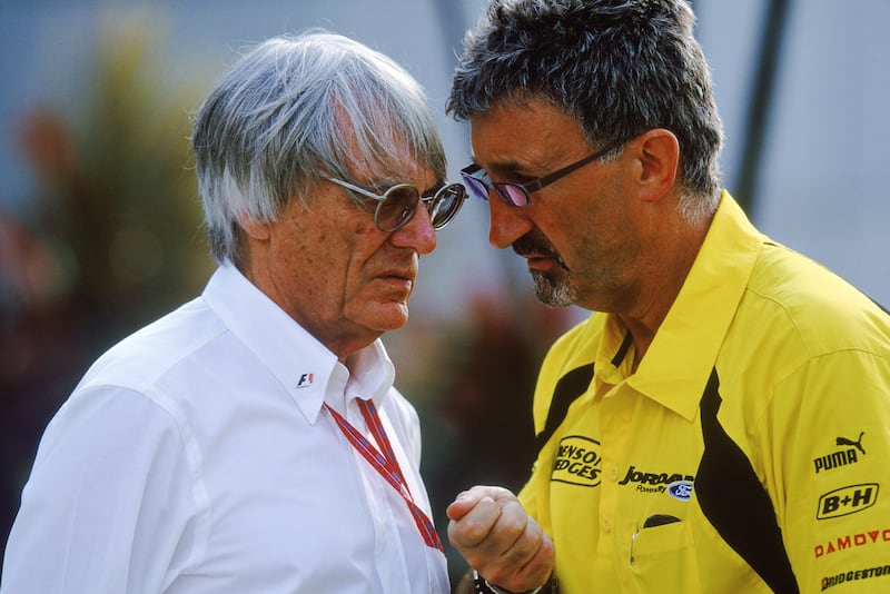 Eddie Jordan with F1 boss Bernie Ecclestone at the 20023 Malaysian GP. Photograph: Clive Rose/Getty Images