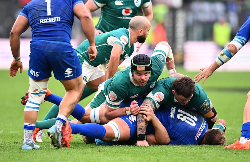 Ireland's James Ryan in action during the Six Nations match at the Stadio Olimpico, Rome. Photograph: Domenico Cippitelli/PA Wire