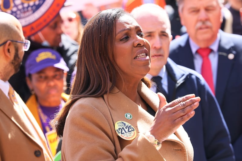 New York attorney general Letitia James is seeking to bar Donald Trump, his two eldest sons and his eldest daughter from running business in New York. Photograph: Michael M. Santiago/Getty Images