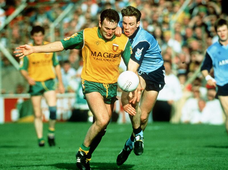 Anthony Molloy in action against Paul Bealin of Dublin in the 1992 All-Ireland final. Photograph: Billy Stickland/Inpho