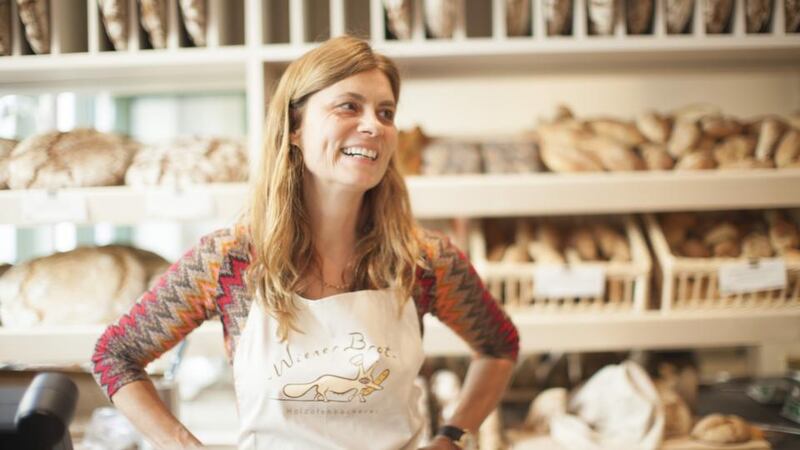 Sarah Wiener in her bakery Wiener Brot on Berlin’s Tucholskystrasse. Photograph: Beth Jennings