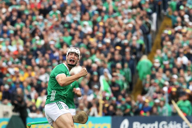 Limerick's Kyle Hayes celebrating a score against Clare. Photograph: Bryan Keane/Inpho