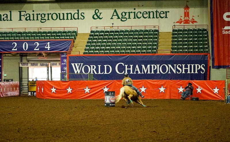 A competitor rides in the National Barrel Horse Association World Championships in Perry, Georgia. Photograph: Enda O'Dowd