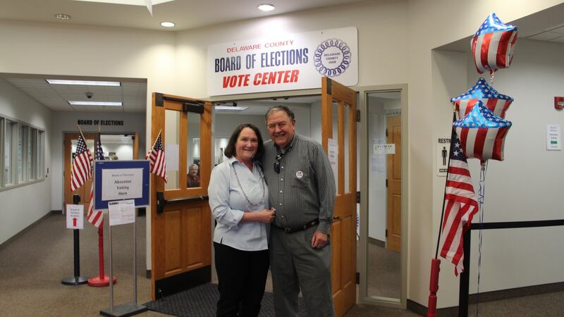 Helen and Ken Watkins from Westerville, Ohio after early-voting for Hillary Clinton in the US presidential election. Photograph: Simon Carswell