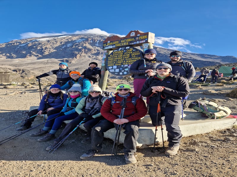 Friends for life: Jordan Meegan, James Kelly, Stephen Kinsella, Naomi Griffin Murtagh, Shauna Bowers, Orla Stack, Erik Molyneux, Stefan Hudson, Cliona O'Toole and Mark Cotter at Karanga Camp on Mount Kilimanjaro