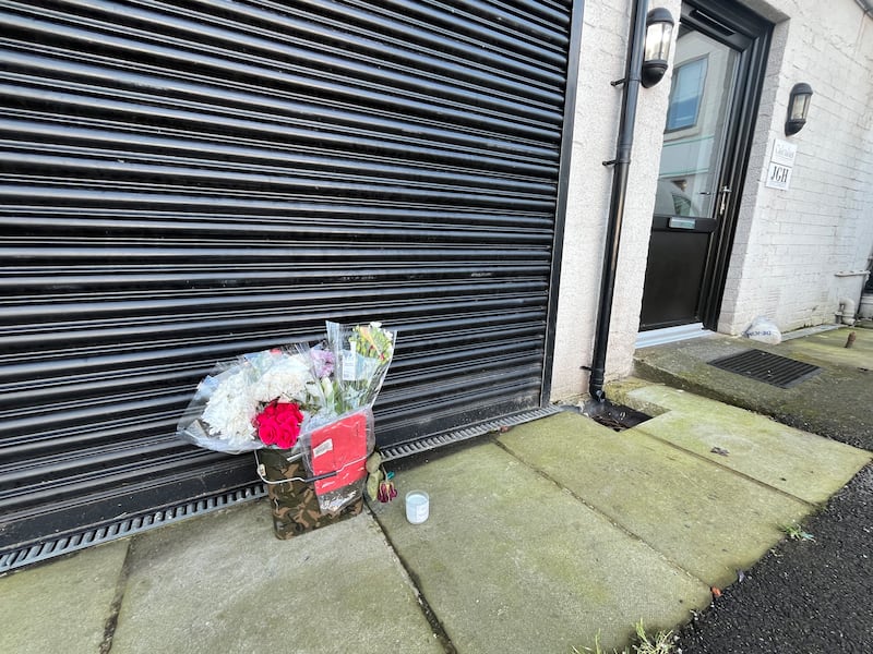 Flowers outside the entrance to the Hart Space in Southport, where where Axel Rudakubana stabbed three girls to death. Photograph: Mark Paul