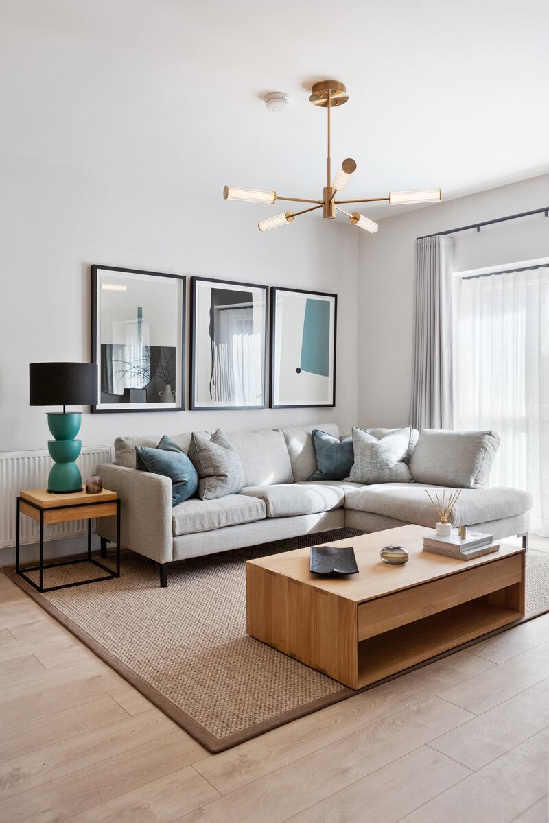 A living room in one of the two bedroom apartments