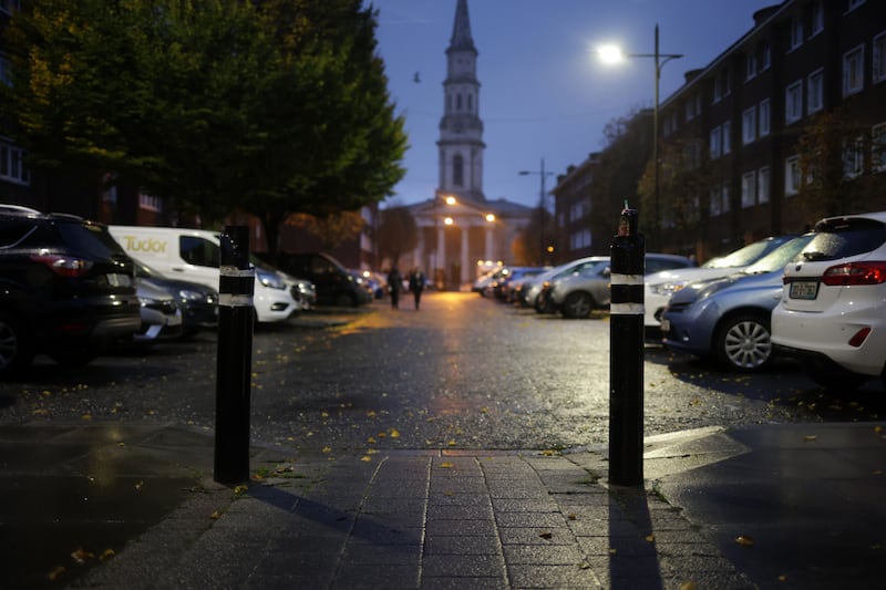 Parking bollards at the entrance to the cul-de-sac. Photograph: Chris Maddaloni

