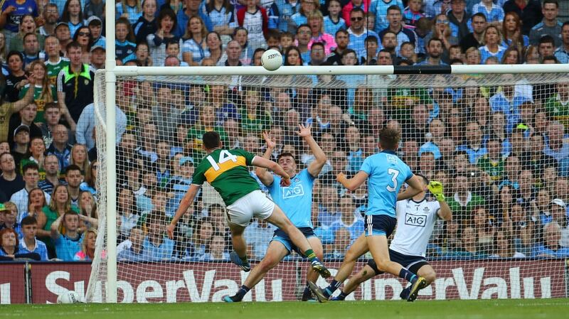 Kerry’s Paul Geaney scores a point. Photograph: James Crombie/Inpho