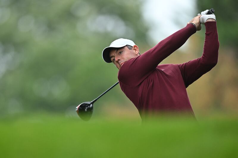 Northern Ireland's Rory McIlroy drives from the 17th tee on day four of the BMW PGA Championship at Wentworth Golf Club, southwest of London, on September 17th, 2023. Photograph: Glyn Kirk/AFP via Getty Images