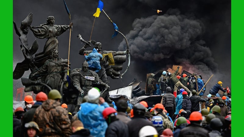 Anti-government protesters clash with police in Independence square in February 2014. More than 100 protestors and 18 police officers were killed during the Maidan protests. Photograph: Jeff J Mitchell/Getty Images