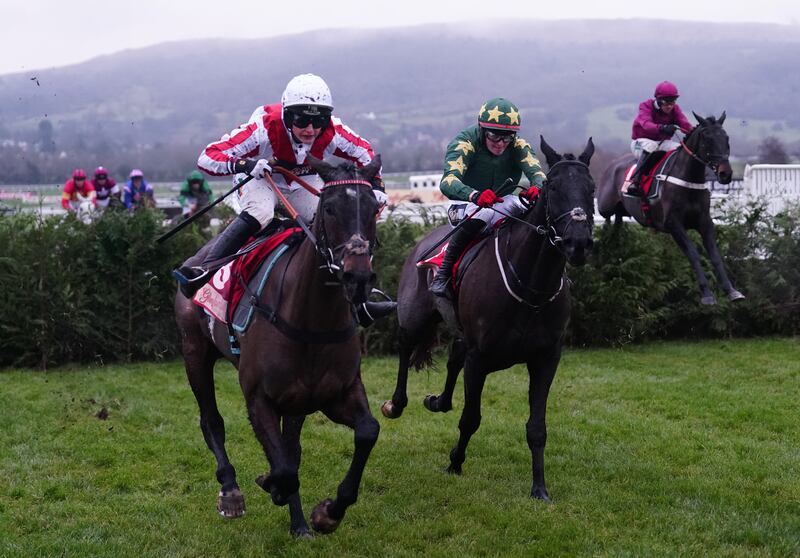 Stumptown (green silks) with Keith Donoghue aboard win the Glenfarclas Crystal Cup Cross Country Handicap Chase at Cheltenham on Friday. Photograph: David Davies/PA 

