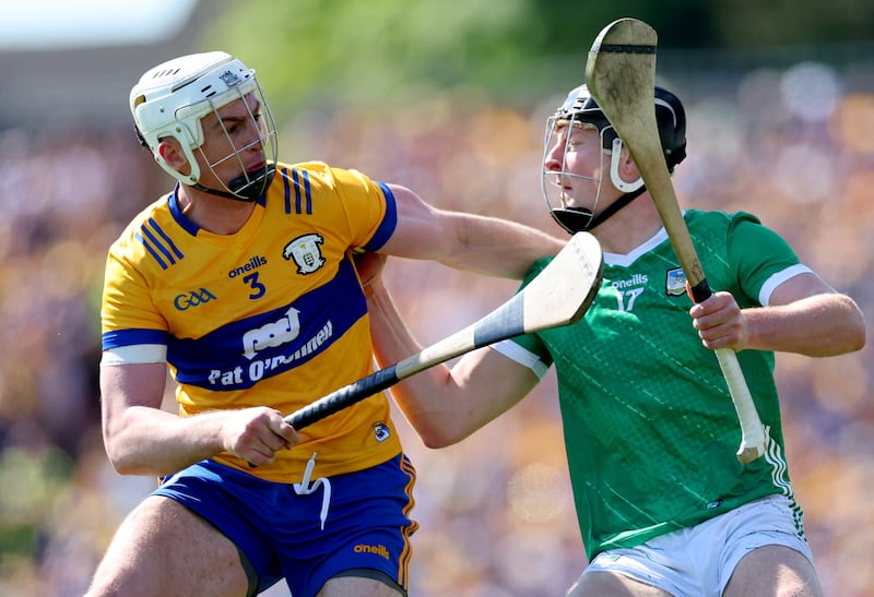 Clare’s Conor Cleary with Limerick's Conor Boylan during last year's championship clash at Ennis. Photograph: James Crombie/Inpho