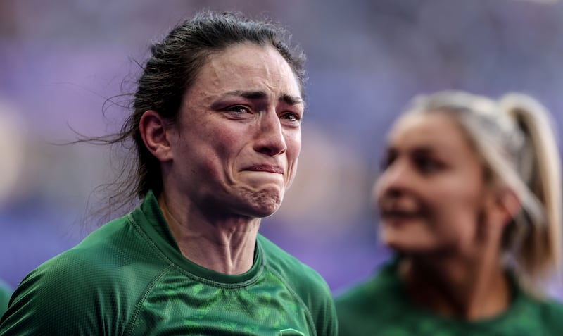 Ireland captain Lucy Mulhall Rock upset after suffering an injury during the victory over South Africa in Paris. Photograph: Dan Sheridan/Inpho 