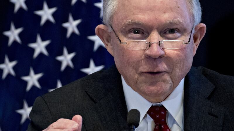 Jeff Sessions, US attorney general, delivers remarks on national security and immigration priorities in Norfolk, Virginia, US, today.  Photograph: Andrew Harrer/Bloomberg