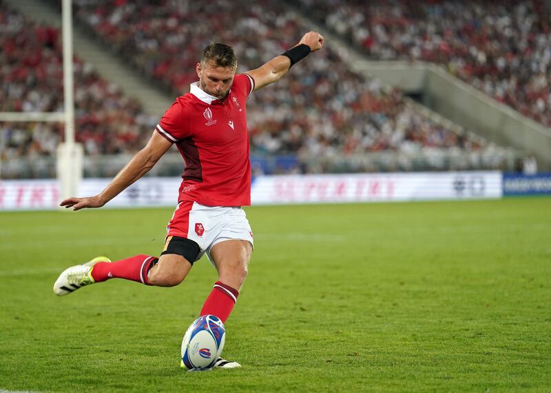 Wales' Dan Biggar converts a try against Fiji. Photograph: David Davies/PA Wire