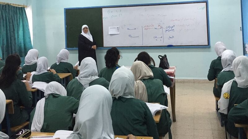 Girls attend class at the Unrwa-funded school in Nuzha, Jordan. Photograph: Michael Jansen