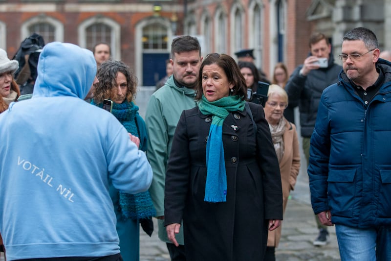 Sinn Féin president Mary Lou McDonald at Dublin Castle after the referendums' defeat. Photograph: Tom Honan/The Irish Times