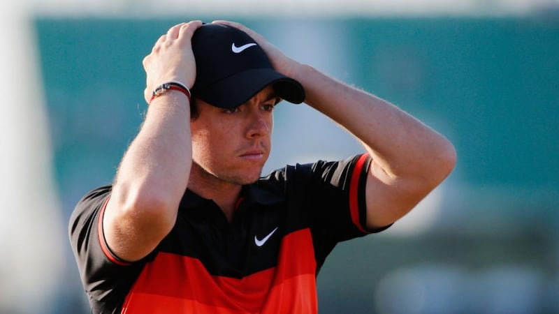 Rory McIlroy of Northern Ireland walks off the green after finishing the second round of the 142nd Open Championship at Muirfield.  Photograph:  Rob Carr/Getty Images