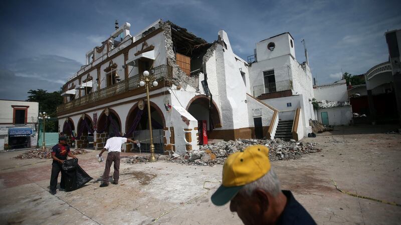 A damaged building in Jojutla de Juarez, Mexico. Photograph: Edgard Garrido/Reuters