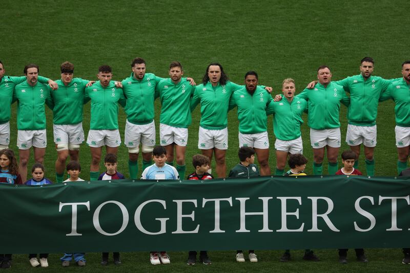 Ireland line up for the national anthems against Italy in Rome. Davy Irwin spoke to the panel about what Ireland's Call means to him. Giuseppe Fama