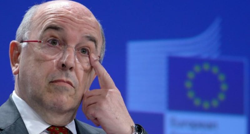 European Union (EU) competition commissioner Joaquin Almunia gestures during a news conference at the EU Commission headquarters in Brussels yesterday. The EU has fined Microsoft for failing to offer consumers a choice of web browser.  Photograph: Reuters