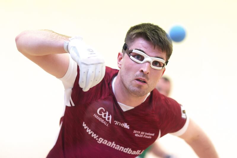 Galway’s Martin Mulkerrins, during the 2022 O'Neill's All-Ireland 4-Wall Doubles Finals, Kingscourt Handball Courts, Kingscourt, Cavan. Photograph: ©INPHO/Bryan Keane