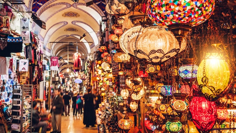 Turkish lanterns at the Grand Bazaar in Istanbul, Turkey.