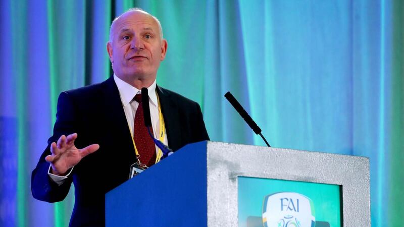 Gerry McAnaney speaking at the FAI  AGM in Trim in July 2019. Photograph: Ryan Byrne/Inpho